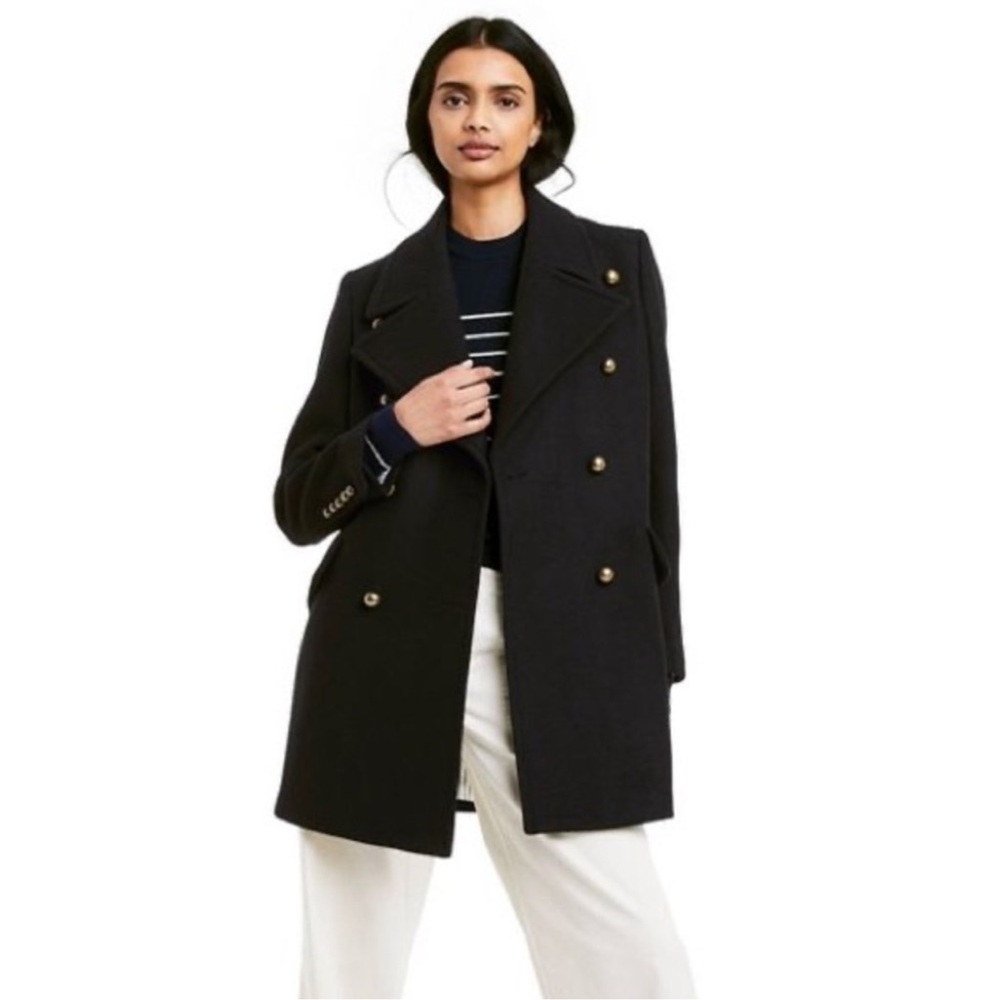 Nili Lotan Black Double-Breasted Pea Coat